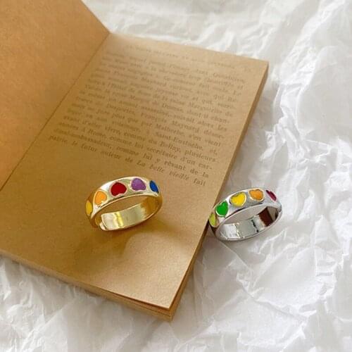 1Pc Bohemian Vintage Colorful Heart Shaped Open Ring Cute Simple Design Gold Silver Color Ring For Women Punk Party Jewelry Gift