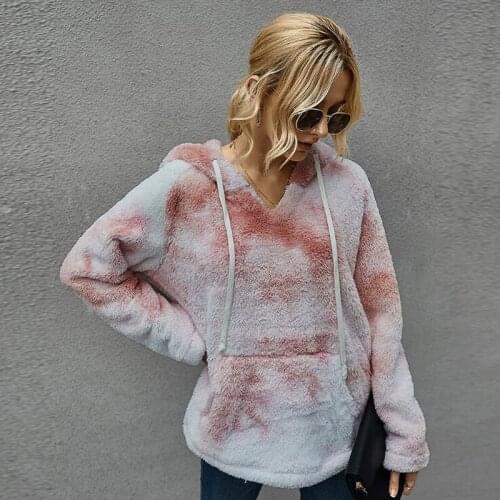 Faux Fur Tie Dye Teddy Coat Women Winter Fluffy Outwear 2020 Autumn Casual Thick Ladies Jacket Coat With Pockets CL646