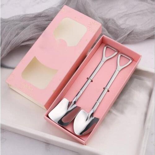 Shovel Shape Spoon Fork Coffee Stir Spoon Stainless Steel Long Handle Kitchen Table Decoration Tableware Set Gift