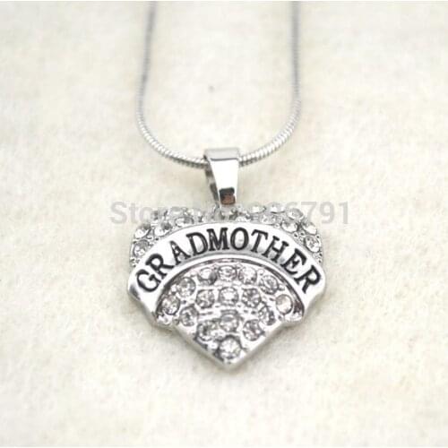 Fashion 20pcs a lot rhodium plated Gradmother clear crystal heart pendant necklace(A1100)
