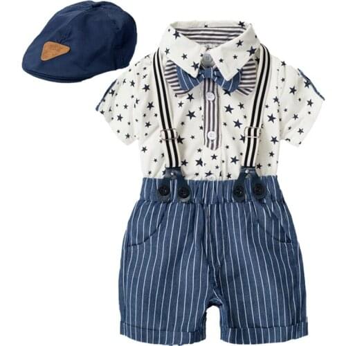 Fashion Gentleman Baby Boys Clothing Set Romper+Belt Pant+Cap Infant Newborn Boy Clothes Suit Birthday Baptism 0-24M Clothing