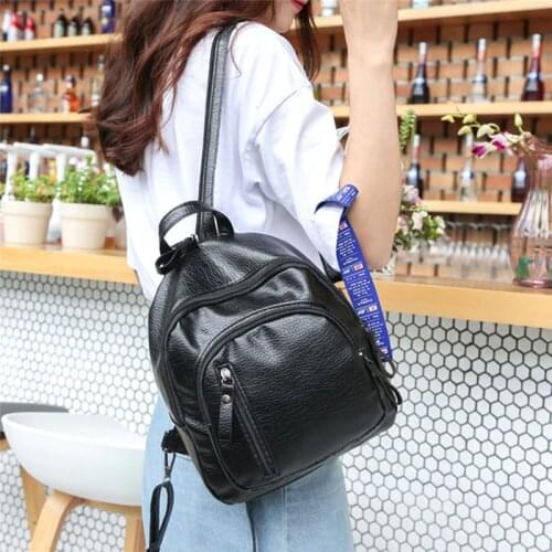 Fashion PU Leather Women Backpack Female Black Backpacks Small Zipper Bags Student Backpack Solid Rucksack For Girls
