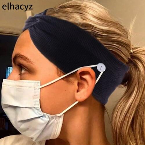 Soft Elastic Hair Band Button Headband Facemask Holder Wearing Mask Protect Ears Sports Quick Dry Sweat Headband For Adults&Kids