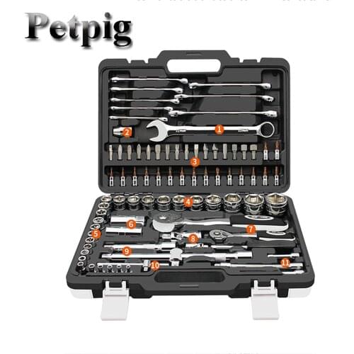 Car Repair Tool Box Set Mechanics Tool Set Hand Tool Set Includes Wrench and Ratchet Set Great for The Home Garage or Car