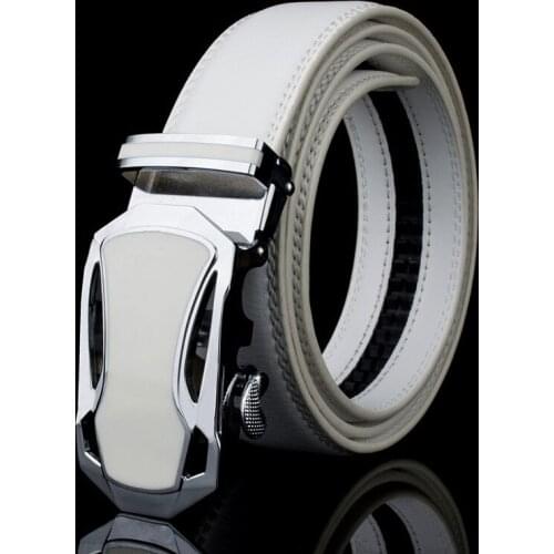 New Mens Fashion Automatic Buckle Leather Luxury Man cinturones hombre Black white Belt Alloy buckle White belt for Men