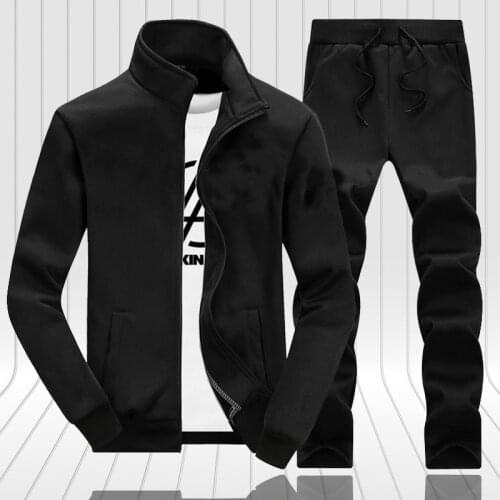 New Casual Tracksuit Men Autumn Zipper Jackets+Pants 2 Pieces Sets Male Slim Fit Sportswear Brand Fashion 2PCS Mens Solid Set