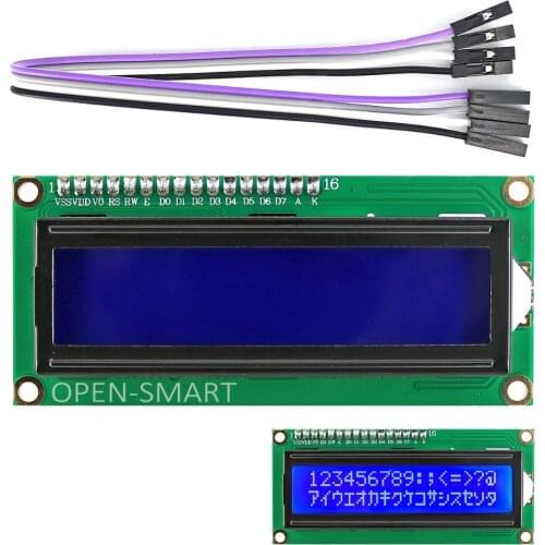 OPEN-SMART I2C / IIC LCD 1602 Display Module with Blue Backlight 4-Pin Cable for Arduino / Raspberry Pi