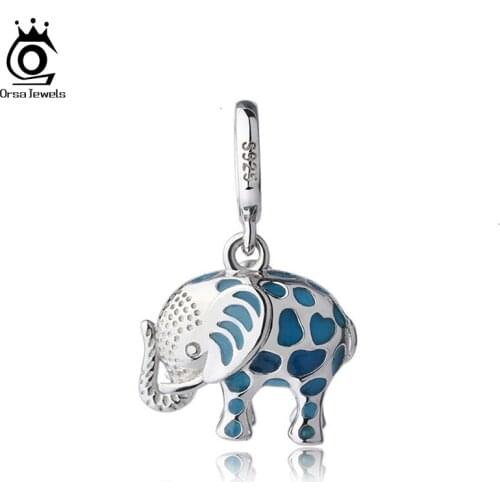 ORSA JEWELS 925 Sterling Silver Cute Enamel Animal Charm Pendant Fit Original Bracelet&Necklace for Women Girls DIY Jewelry CB74