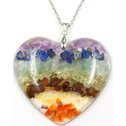 7 Chakra Orgonite Energy Heart Pendant Necklace Natural Crystal Reiki Healing Crystal For Women Fashion Jewelry