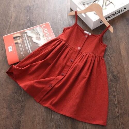 Girl Dresses Brand New Summer Kids Clothes Girls Cotton Solid Red Color Dress Fashion Children Clothing Princess Sling Dress 7y