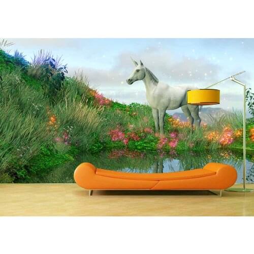 Custom 3D Photo Wallpaper Sticker Riverside Unicorn Wall Decal Vinyl Wall Stickers Wall Decorations Living Room Poster Mural