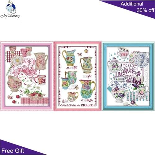Joy Sunday Colorful Fruit Tableware Cup Tale Fine Porcelain 110 J189 J376 Flowers Fruit Tableware Home Decor Cross Stitch kits