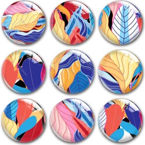 Handmade Line drawing colorful Leaf Round photo glass cabochons demo flat back DIY collier jewlery Making findings accessory