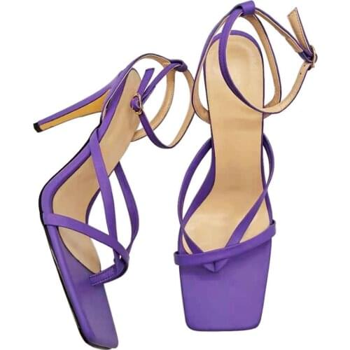 Designer Luxury Summer Sandals For Women Fashion Square Toe Thin High Heels Stilettos Narrow Band Party Wedding Pumps Female