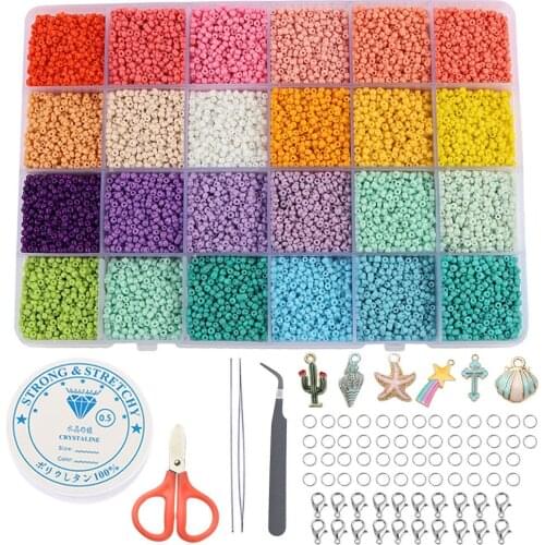 1Set 2mm Glass Seed Beads Started Kit Lobster Clasp Charms Elastic Rope With Tool DIY Necklace Bracelet Jewelry Making Supplies