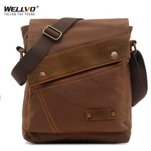 Mens Messenger Bag Male High Quality Canvas Flap Bags Small Crossbody Bags Casual Shoulder Bag Boys Solid Color Purse XA737ZC