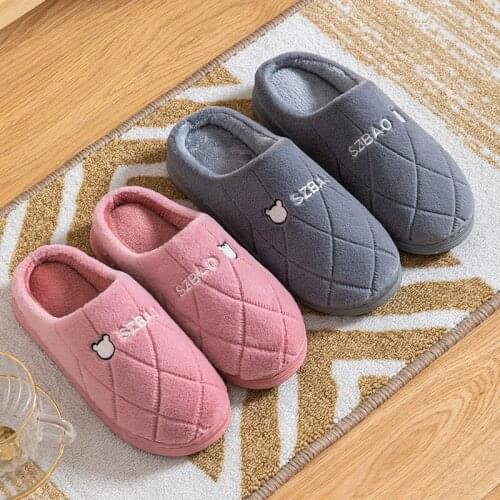 Women Autumn Cotton Slippers Indoor Non-slip Confinement Slippers Soft Comfortable Warm Slippers Bear Embroidered Slippers