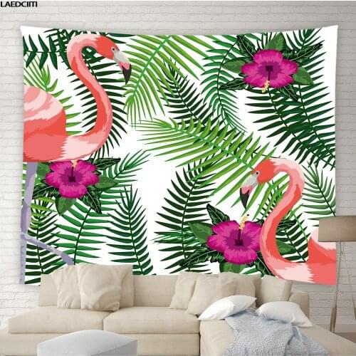 Tropical Flamingo Tapestry Bohemia Exotic Green Plants Flowers Scenery Background Wall Hanging Decor Living Room Bedroom Curtain