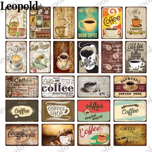 Vintage Coffee Metal Poster Coffee Cup Wall Sticker Letter Tin Label Metal Plaque Wall Art Dessert Shop Bar Restaurant Decor