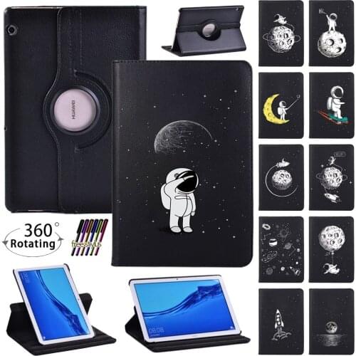 360 Rotating Case for Huawei MediaPad T3 10 9.6"/MediaPad T5 10 10.1" Tablet Foldable Leather Astronaut Case