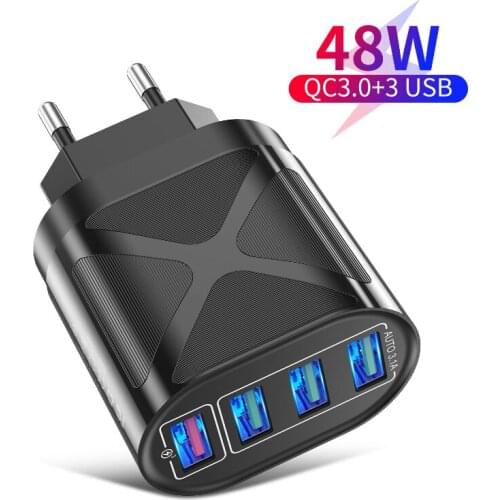 5V/3A 4Port USB Charger Mobile Phone Charging QC3.0 Fast Charge For iPhone Samsung Xiaomi Huawei US/EU/UK Charger Power Adapter