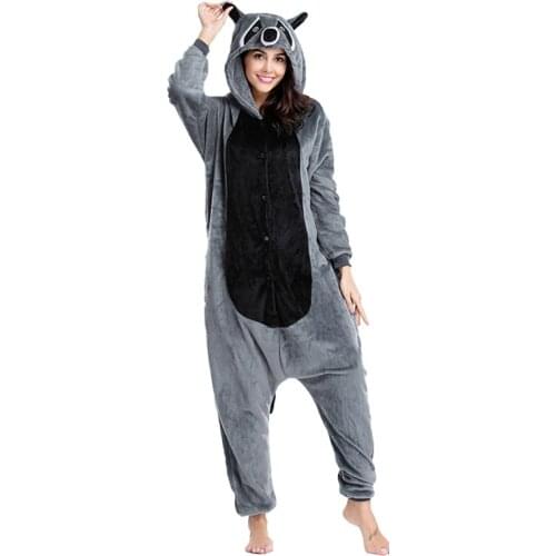 Women Kigurumi Raccoon Onesie For Adults Men Animal Pajamas Children Flannel Costume Birthday One-Piece Pijama Cosplay Christma