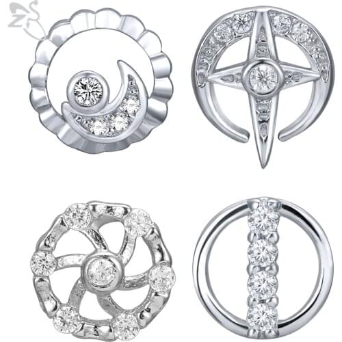 ZS Round Shape Stud Earrings 100% 925 Sterling Silver Ear Studs For Women Girl Cute Cubic Zirconia Earrings Silver Jewelry Gifts