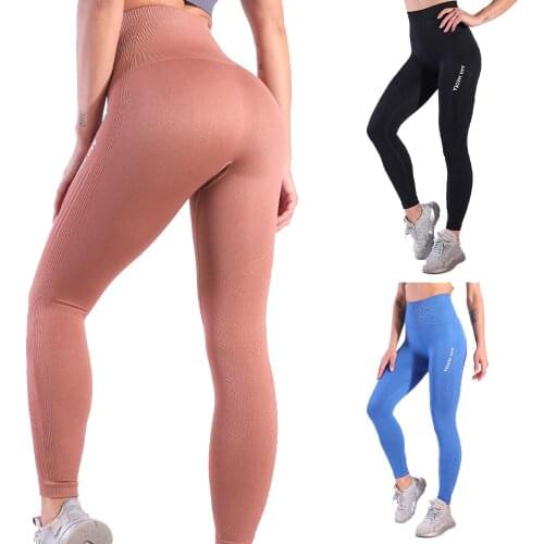 Gym Women Yoga Pants letter Printed High Waisted Push Up Tights Cardio Training New Fitness Sport Breathable Ribbed Leggings