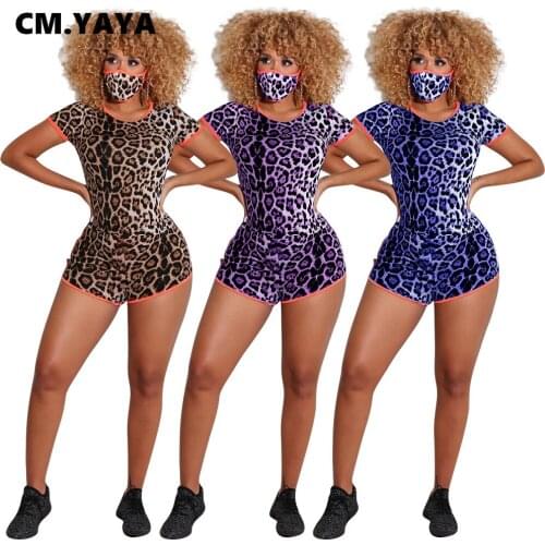 CM.YAYA Women Set Leopard Print Modal Short Sleeve O-neck T-shirt Sheath Elastic Short Pants 2 Piece Set Summer Sportswear 2021