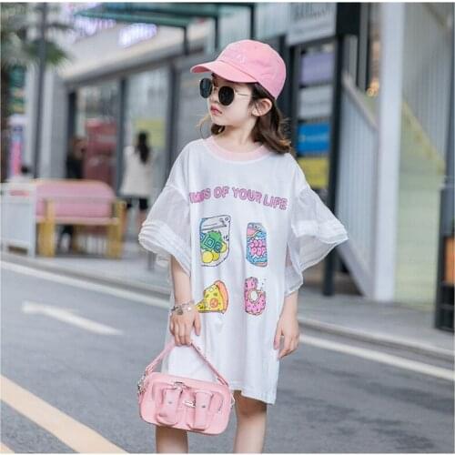 4 5 6 7 8 9 Years Girl Dress Casual Printed Bell Sleeve Princess Dress For Girl Loose Kids Clothing Summer Children Dresses New