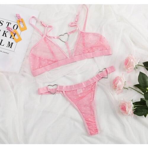 Women Sexy Lingerie Bra Underwear Nightwearlove Pattern Lace Women Erotic Lingerie Bra + Thong Pajamas See Through Underwear Set