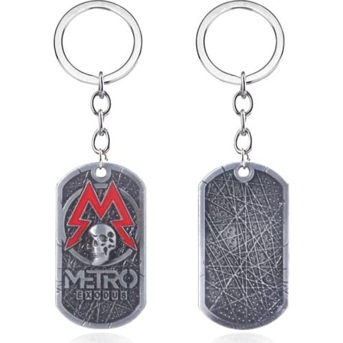 SG 1pc Vintage Metro Exodus Keychain Metal Pendant Skull Dog Tag Men Keyring Leather Chains Charm Game Jewelry
