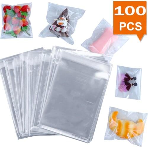 100/50pcs Clear Self adhesive Bag Thick Cello Cellophane Self Sealing Small Plastic OPP Bags Candy Cookie Package storage Bag