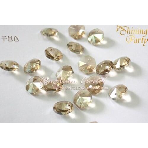 100Pcs+ Free Rings, 14mm Cognac Crystal Octagon Beads 2 Holes For Chandelier, Diy Beads Curtain Wedding Home Party Decor