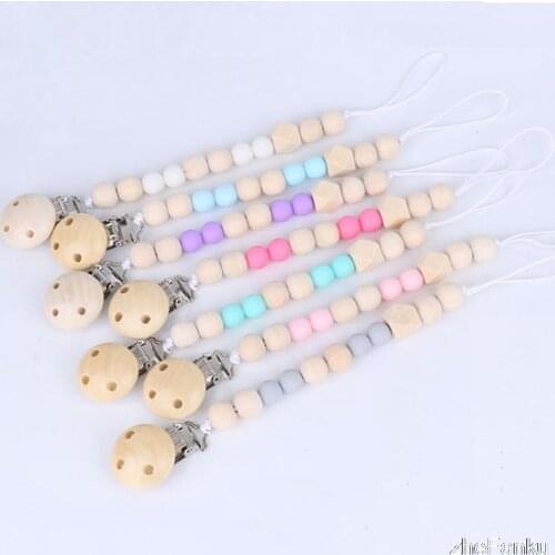 3Pcs Baby Pacifier Clips with Silicone Beads Wooden Pacifier Chain Infant Nipple Appease Soother Chain Clips Dummy Holder Clip