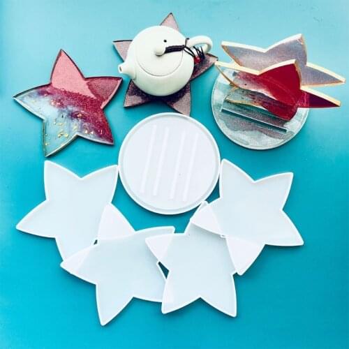 5 Pcs/Set Five-pointed Star Coaster+Cup Mat Holder Epoxy Resin Mold Mug Pad + Storage Base DIY Crafts Silicone Mould