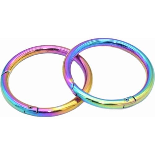 50mm Rainbow Spring Ring Round Ring Gate Spring Snap Hook Gate O Ring Round Push Snap Hooks for Purses and Handbags - 2pcs