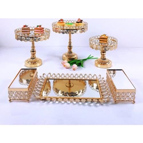 6pcs Crystal Metal Cake Stand Set Acrylic Mirror Cupcake Decorations Dessert Pedestal Wedding Party Display Tray