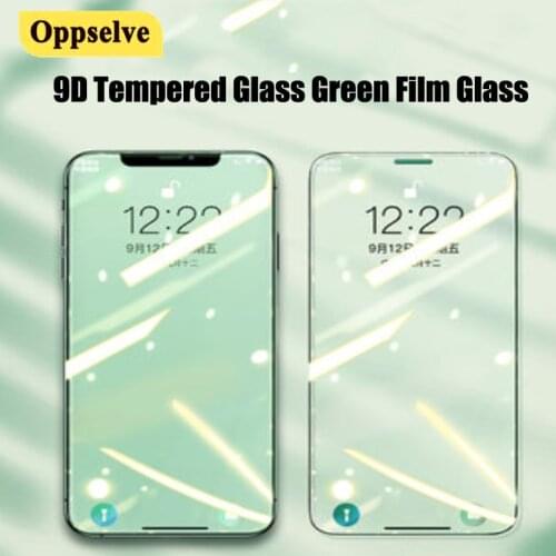 9D Tempered Glass Green Film Screen Protector Glass Full Cover for iPhone 12 Mini 11 Pro XR XS MAX X 7 8 6 6S P Protective Glass