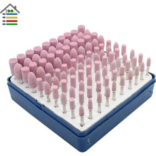 100 pcs / box Abrasive Assorted Cylinder Ceramic Mounted Stone Point Grinding Stones Head Wheel for Dremel 4000 Rotary Tools