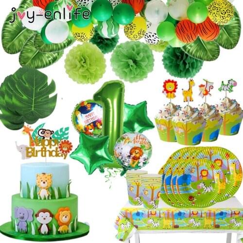 Dinosaur Safari Jungle Animal Party Foil Balloons Disposable Tableware Set Baby Shower Kids Boys Birthday Party Decor Supplies
