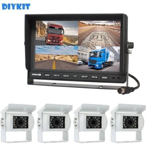 DIYKIT 10inch 4Split Quad Display Rear View Car Monitor + IR Night Vision Rear View LED Camera Waterproof for Car Truck Bus RV