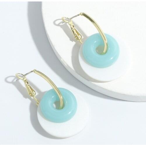 Dvacaman 2021 New Korean Colorful Double Layer Resin Geometric Round Dangle Earrings for Women Simple Jewelry Dropshipping Party