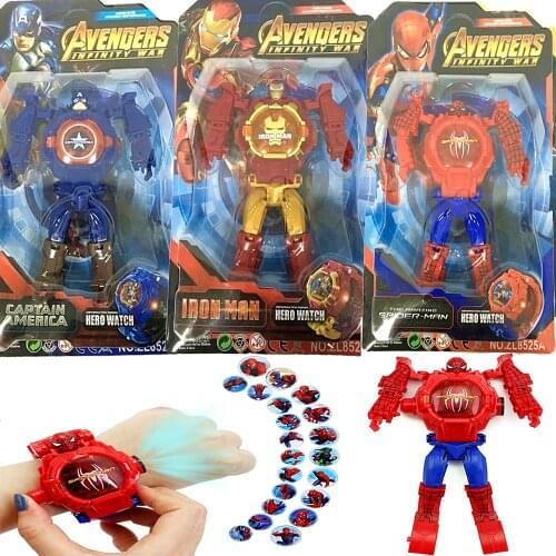 Disney Marvel Watch Deformation Electronic Watch Boy girl Toy Cartoon Captain America Spider-Man Transformed Robot child Watch