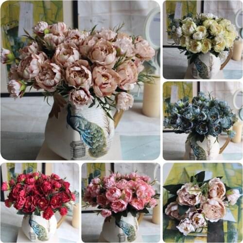 1 Bouquet 28cm European Peonies Artificial Home Decor Silk Flower Cheap Mini Fabric Flowers Fake Flowers Wedding DIY Decoration