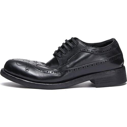 Italian Style Thick heel Goodyear Oxfords cow leather Formal Breathable Handmade Mans Shoes bullock hollow carving