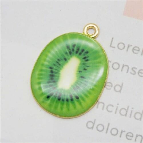 Julie Wang 5PCS Enamel Kiwi Charms Gold Tone Alloy Fruit Charm Necklace Earrings Bracelet Jewelry Making Accessory