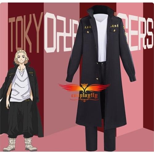 Anime Tokyo Revengers Ryūguuji Ken Boy Cosplay Costume Adult Men JK Uniform Black Trench Clothing Top Blouse Pants Halloween