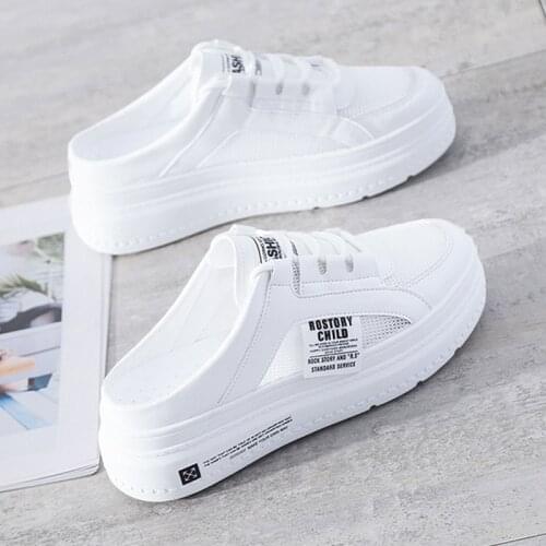 Womens Vulcanize Shoes Women Casual Sneakers leather White Sneakers,Half slippers,Comfort Shoes,Flat Shoes Female