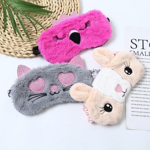 Soft Plush Eye Masks Silk Love Flamingo Eye Cover Rabbit Plush Sleeping Mask Eyepatch Cartoon Nap Eye Shade Blindfold Super Soft